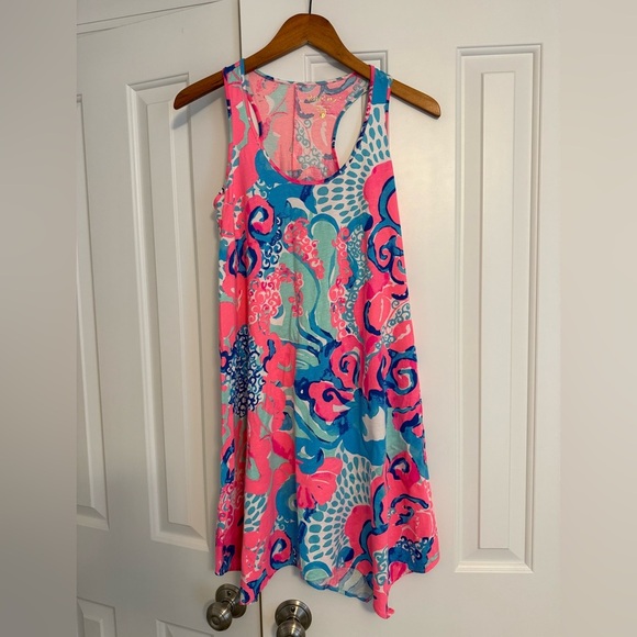 Lilly Pulitzer Melle Trapeze Dress XS Coral Reef I'm So Jelly with stains - Picture 2 of 13